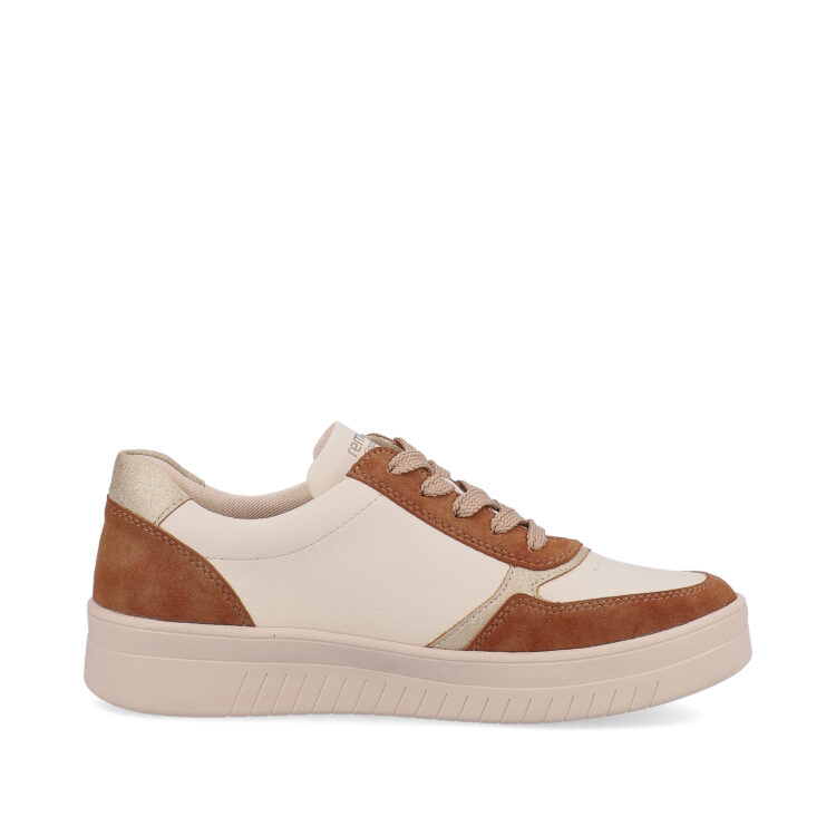 Baskets marron et beige pour femme marque Remonte. Référence D0J01-24 Ginger Gold. Disponible chez Chauss'Family magasin de chaussures à Issoire.