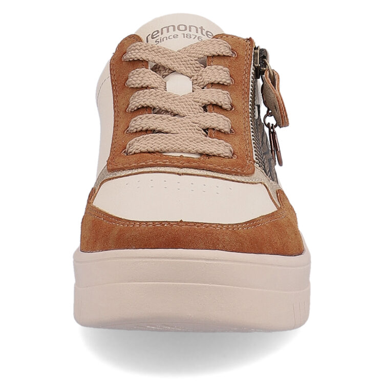 Baskets marron et beige pour femme marque Remonte. Référence D0J01-24 Ginger Gold. Disponible chez Chauss'Family magasin de chaussures à Issoire.