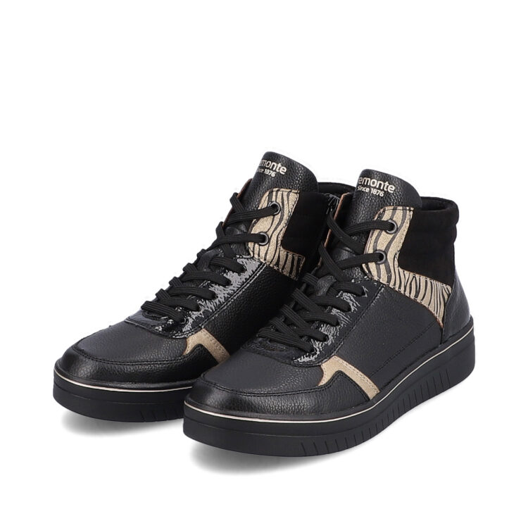 Baskets montantes noires pour femme marque Remonte. Référence D0J71-01 Schwarz. Disponible chez Chauss'Family magasin de chaussures Issoire