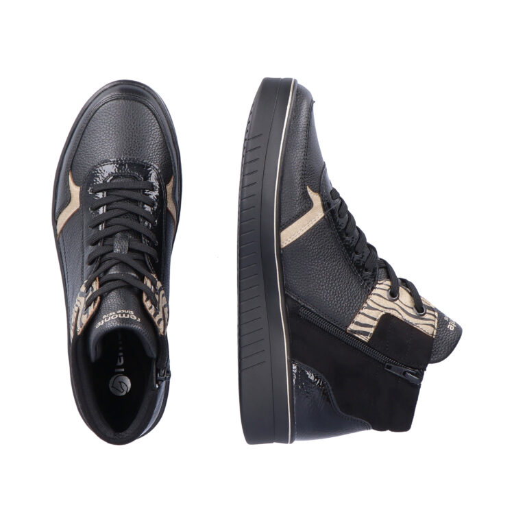 Baskets montantes noires pour femme marque Remonte. Référence D0J71-01 Schwarz. Disponible chez Chauss'Family magasin de chaussures Issoire