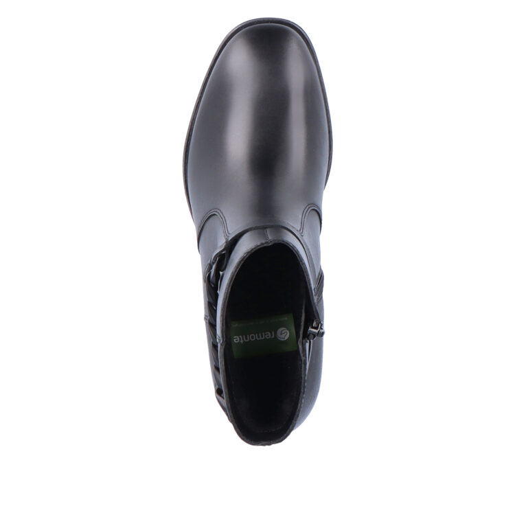 Bottines noires pour femme marque Remonte. Référence D0V73-01 Schwarz. Disponible chez Chauss'Family magasin de chaussures Issoire.