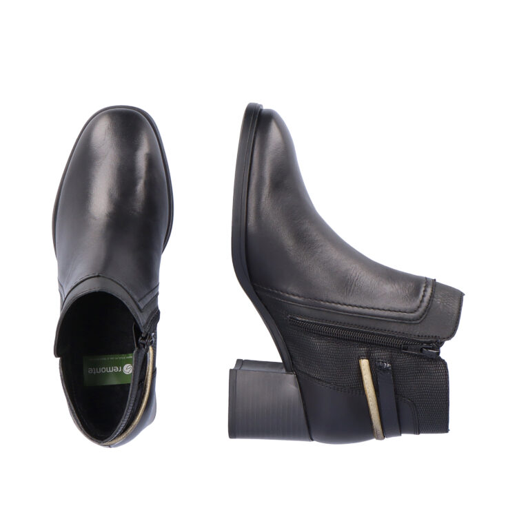 Bottines noires pour femme marque Remonte. Référence D0V74-01 Schwarz. Disponible chez Chauss'Family magasin de chaussures Issoire.