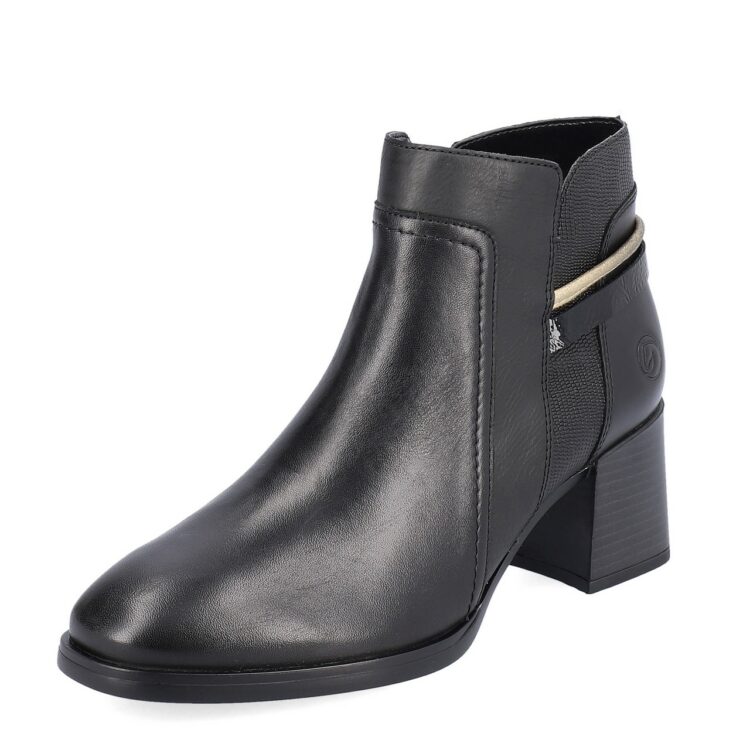 Bottines noires pour femme marque Remonte. Référence D0V74-01 Schwarz. Disponible chez Chauss'Family magasin de chaussures Issoire.