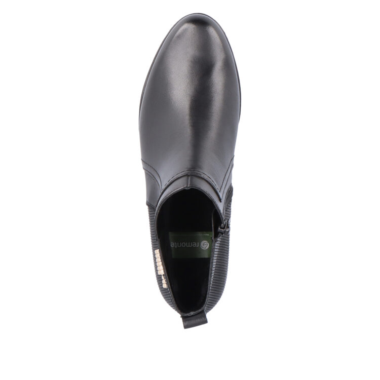 Bottine noires pour femme marque Remonte. Référence D6892-01 Schwarz. Disponible chez Chauss'Family magasin de chaussures Issoire.