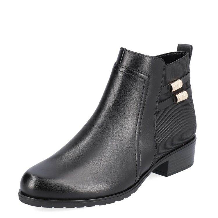 Bottine noires pour femme marque Remonte. Référence D6892-01 Schwarz. Disponible chez Chauss'Family magasin de chaussures Issoire.