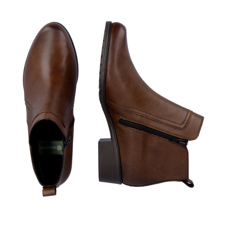 Bottine marron pour femme marque Remonte. Référence D6882-22 Chestnut. Disponible chez Chauss'Family magasin de chaussures Issoire.