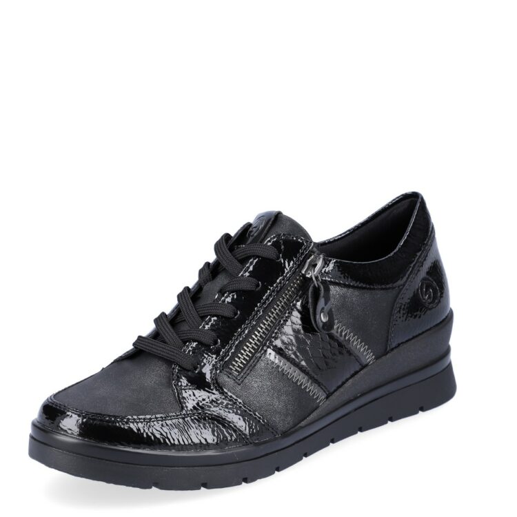 Baskets compensées pour femme marque Remonte. Référence R0705-03 Black. Disponible chez Chauss'Family magasin de chaussures Issoire