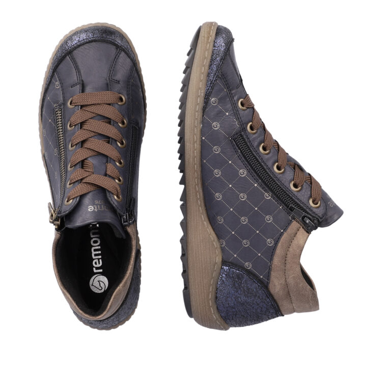 Baskets montantes bleu marine pour femme marque Remonte. Référence R1465-14 Ozean. Disponible chez Chauss'Family magasin de chaussures Issoire