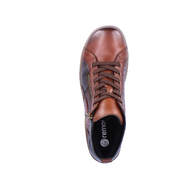 Baskets montantes marron pour femme marque Remonte. Référence R1467-23 Chestnut. Disponible chez Chauss'Family magasin de chaussures Issoire