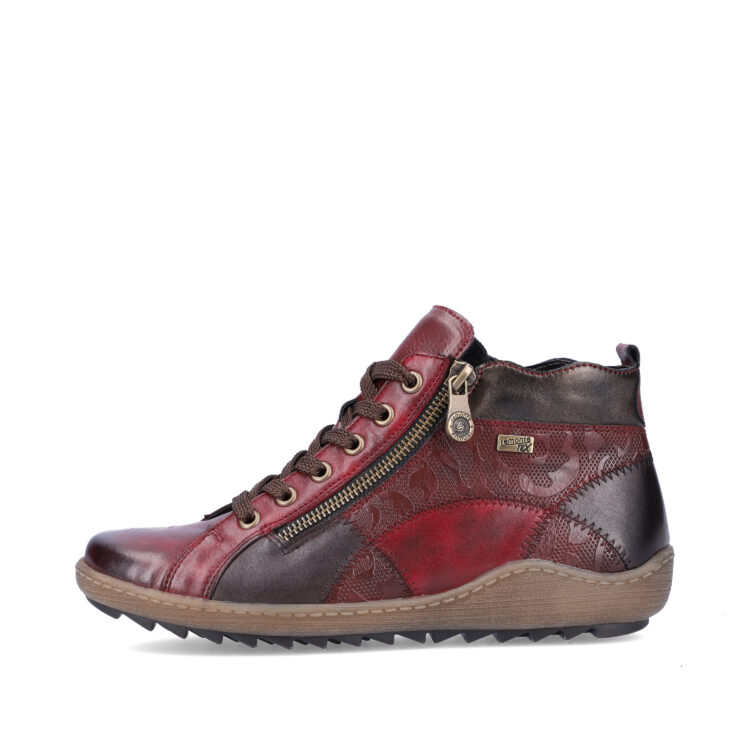 Baskets montantes bordeaux pour femme marque Remonte. Référence R1467-35 Vino. Disponible chez Chauss'Family magasin de chaussures Issoire