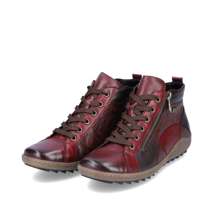 Baskets montantes bordeaux pour femme marque Remonte. Référence R1467-35 Vino. Disponible chez Chauss'Family magasin de chaussures Issoire