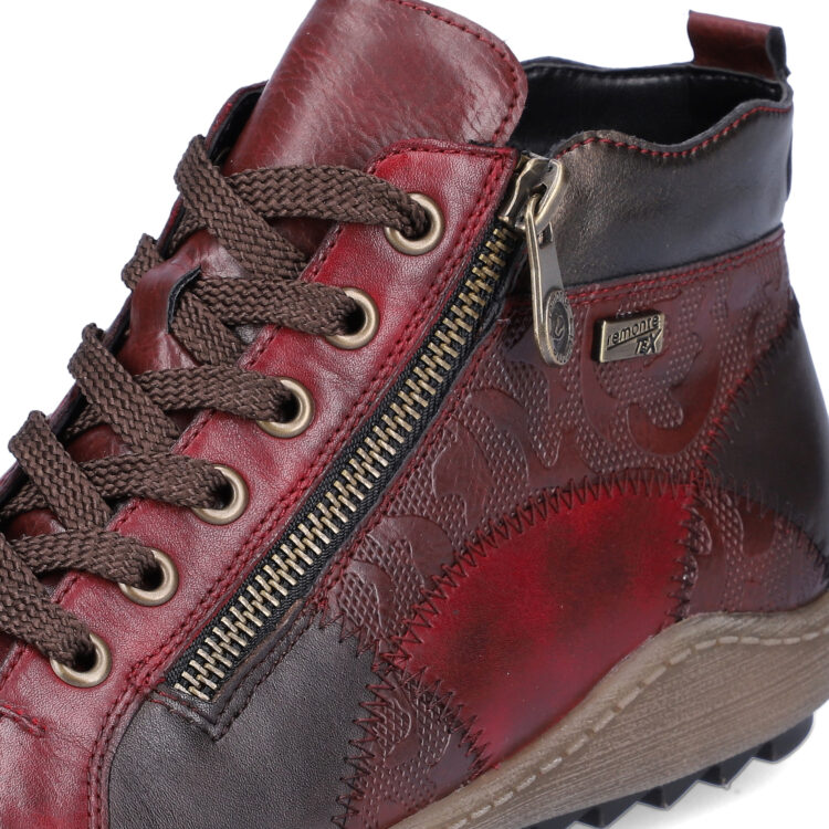Baskets montantes bordeaux pour femme marque Remonte. Référence R1467-35 Vino. Disponible chez Chauss'Family magasin de chaussures Issoire