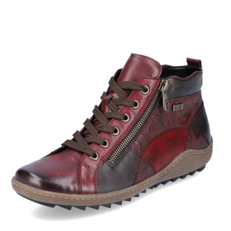 Baskets montantes bordeaux pour femme marque Remonte. Référence R1467-35 Vino. Disponible chez Chauss'Family magasin de chaussures Issoire