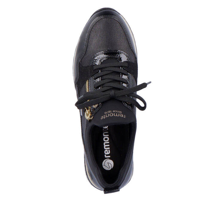 Baskets noires pour femme marque Remonte. Référence R2549-01 Schwarz. Disponible chez Chauss'Family magasin de chaussures à Issoire.