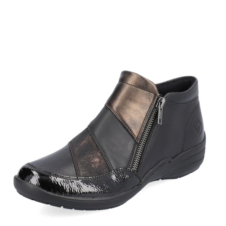 Bottillon noir pour femme marque Remonte. Référence R7678-01 Black. Disponible chez Chauss'Family magasin de chaussures Issoire.