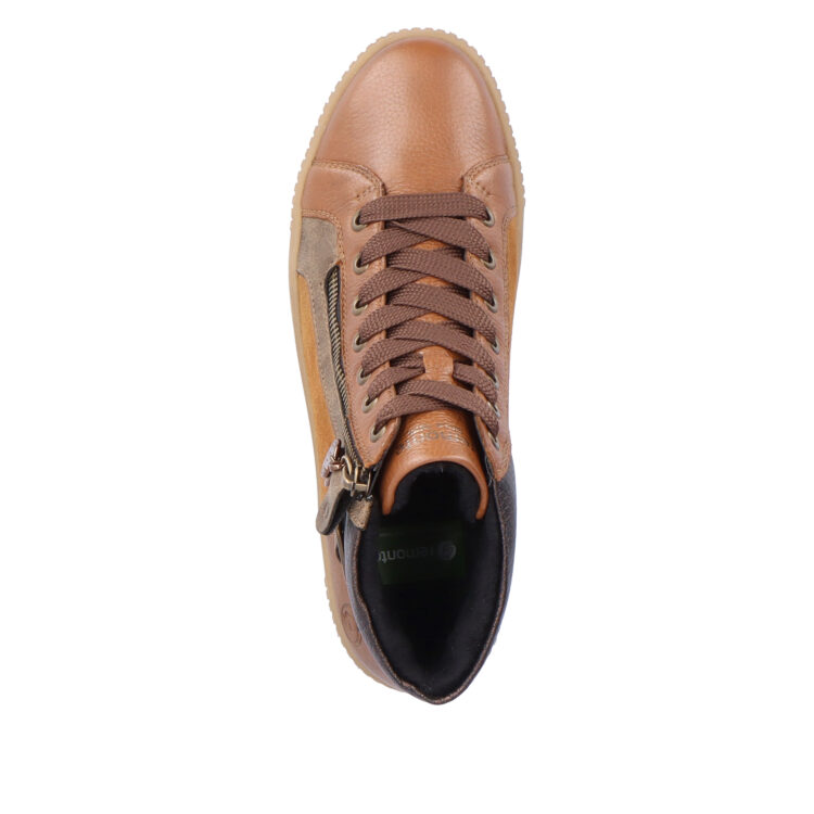 Baskets montantes marron pour femme marque Remonte. Référence R7997-24 Brown. Disponible chez Chauss'Family magasin de chaussures Issoire.