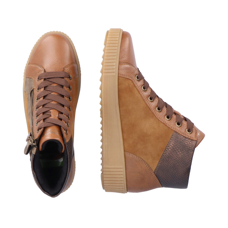 Baskets montantes marron pour femme marque Remonte. Référence R7997-24 Brown. Disponible chez Chauss'Family magasin de chaussures Issoire.