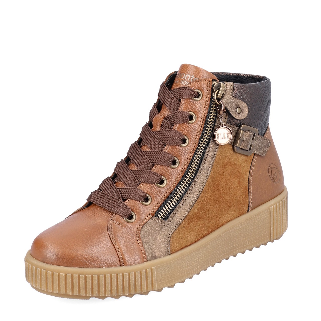 Baskets montantes marron pour femme marque Remonte. Référence R7997-24 Brown. Disponible chez Chauss'Family magasin de chaussures Issoire.