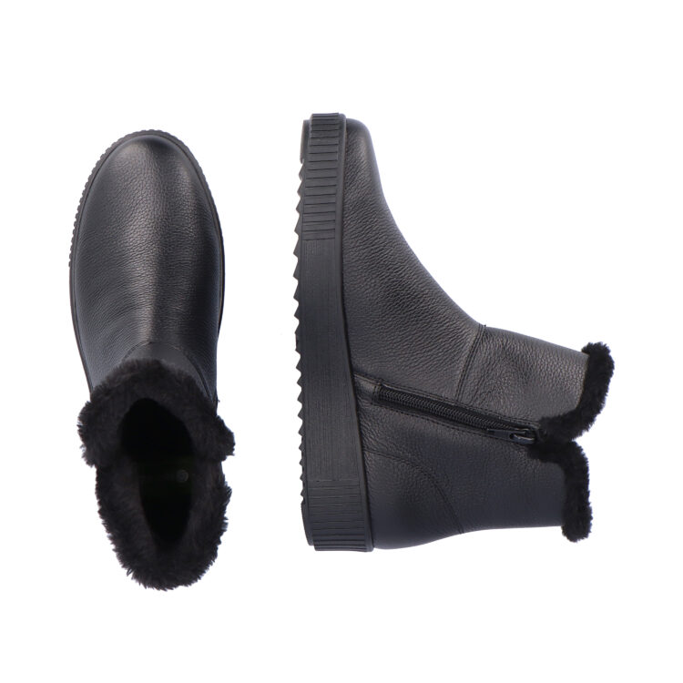 Bottines noires pour femme marque Remonte. Référence R7999-01 Schwarz. Disponible chez Chauss'Family magasin de chaussures Issoire.