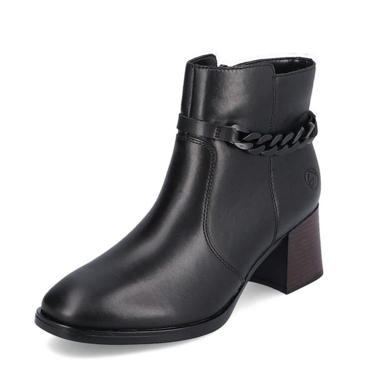 Bottines noires pour femme marque Remonte. Référence D0V73-01 Schwarz. Disponible chez Chauss'Family magasin de chaussures Issoire.