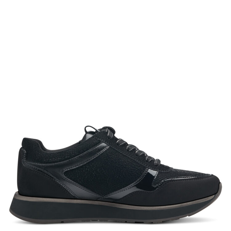 Baskets noires pour femme marque Tamaris. Référence 23603-41 006 Black Struct. Disponible chez Chauss'Family magasin de chaussures à Issoire.