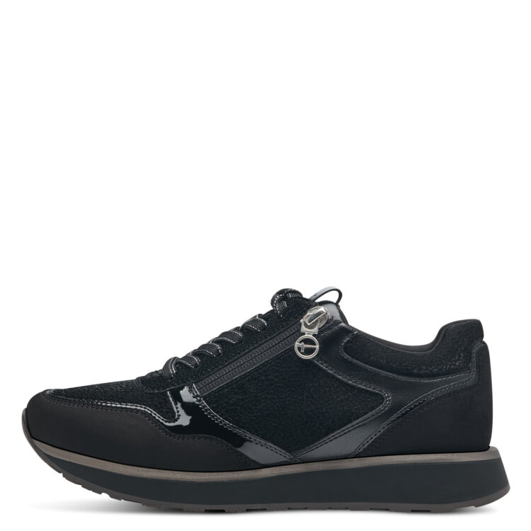 Baskets noires pour femme marque Tamaris. Référence 23603-41 006 Black Struct. Disponible chez Chauss'Family magasin de chaussures à Issoire.