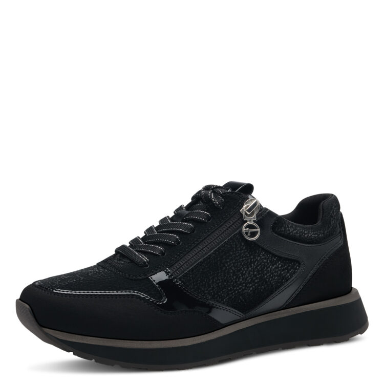 Baskets noires pour femme marque Tamaris. Référence 23603-41 006 Black Struct. Disponible chez Chauss'Family magasin de chaussures à Issoire.
