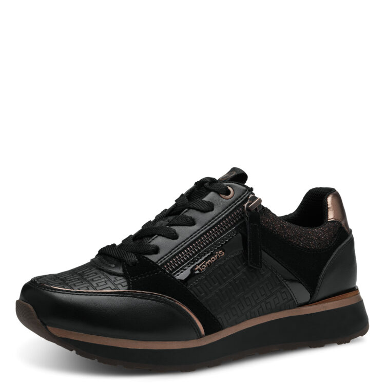 Baskets noires pour femme marque Tamaris. Référence 23726-41 096 Black copper. Disponible chez Chauss'Family magasin de chaussures à Issoire.
