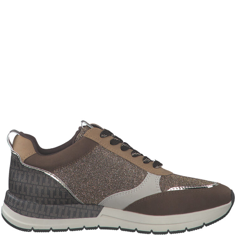 Baskets marron bronze pour femme marque Tamaris. Référence 23732-41 385 cafe comb. Disponible chez Chauss'Family magasin de chaussures à Issoire.