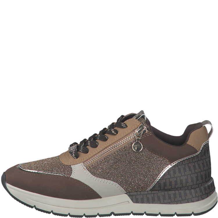 Baskets marron bronze pour femme marque Tamaris. Référence 23732-41 385 cafe comb. Disponible chez Chauss'Family magasin de chaussures à Issoire.