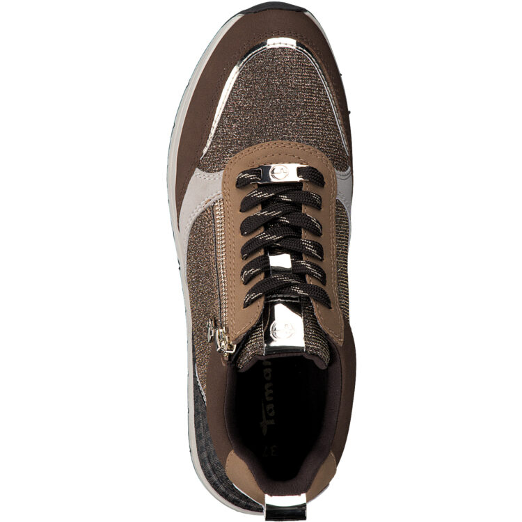 Baskets marron bronze pour femme marque Tamaris. Référence 23732-41 385 cafe comb. Disponible chez Chauss'Family magasin de chaussures à Issoire.