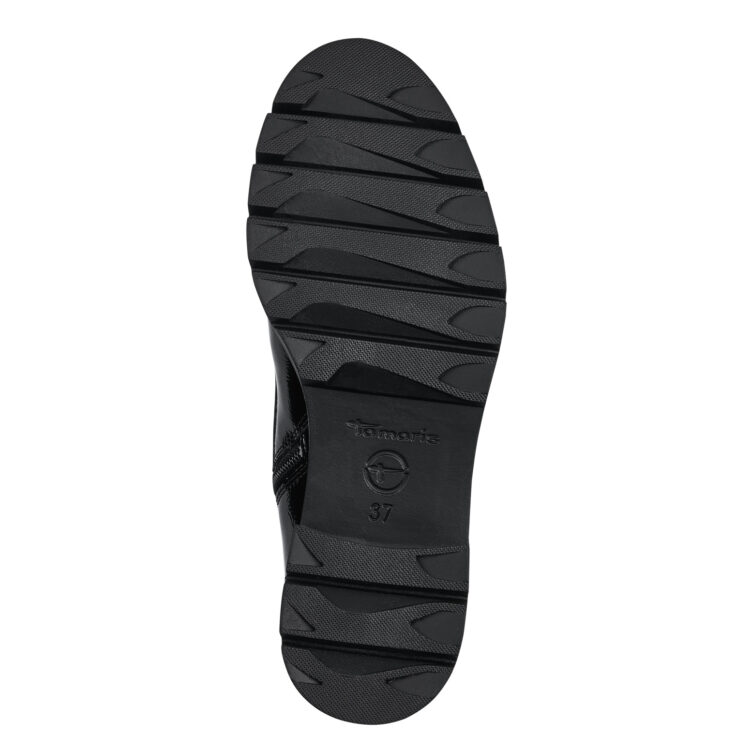 Bottines à lacets de la marque Tamaris. Référence 25297-41 018 Black Patent. Disponible chez Chauss'Family magasin de chaussures à Issoire.