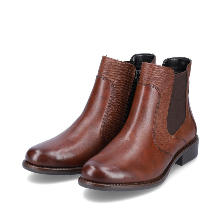 Bottines marron pour femme marque Remonte. Référence D0F70-22 Chestnut Disponible chez Chauss'Family magasin de chaussures Issoire.