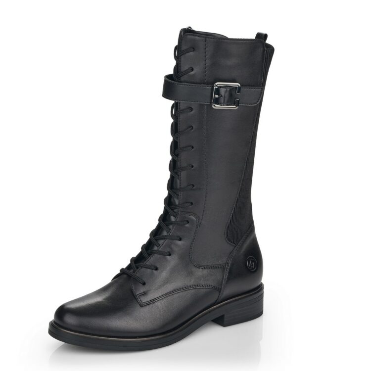 Bottes à lacets pour femme marque Remonte. Référence D8381-01 Schwarz. Disponible chez Chauss'Family magasin de chaussures Issoire.