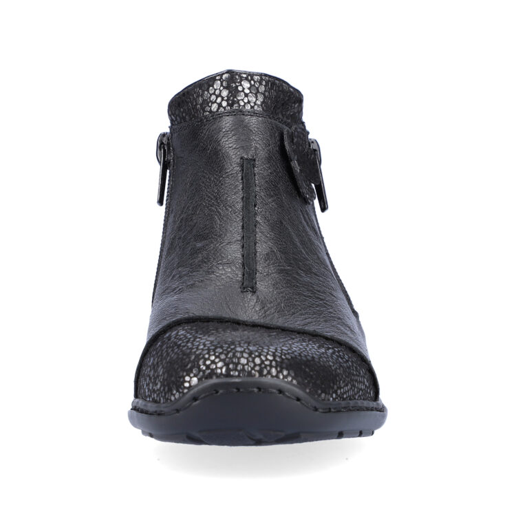 Bottines / bottillon noires pour femme de la marque Rieker. Référence 58388-01 Schwarz. Disponible chez Chauss'Family magasin de chaussures à Issoire.