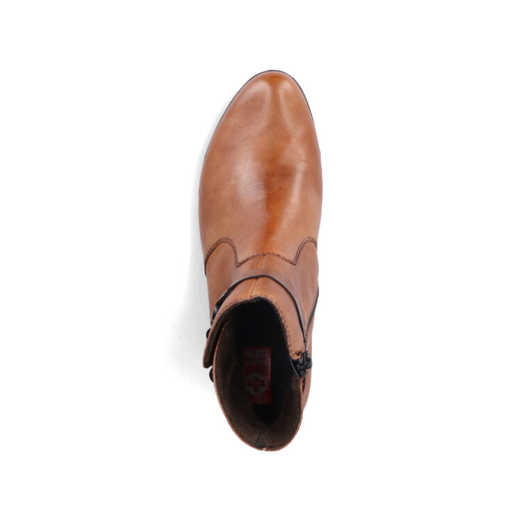 Bottines marron pour femme marque Rieker. Référence 78676-25 Tabacco. Disponible chez Chauss'Family magasin de chaussures Issoire.