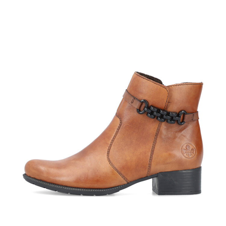 Bottines marron pour femme marque Rieker. Référence 78676-25 Tabacco. Disponible chez Chauss'Family magasin de chaussures Issoire.