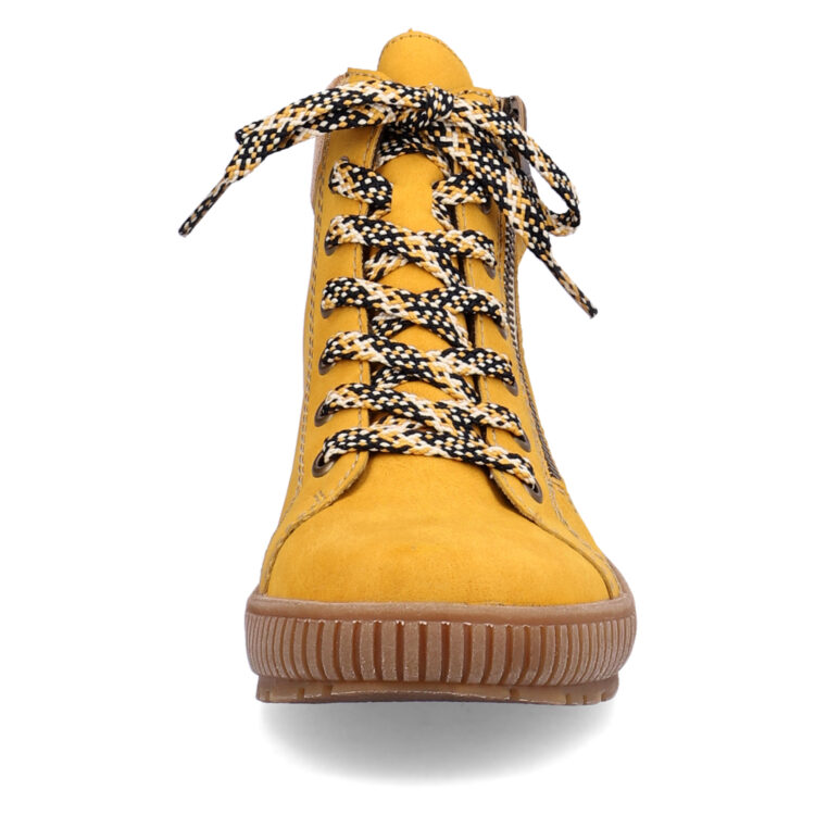 Baskets montantes jaunes pour femme marque Rieker. Référence N0719-68 Honig. Disponible chez Chauss'Family magasin de chaussures Issoire