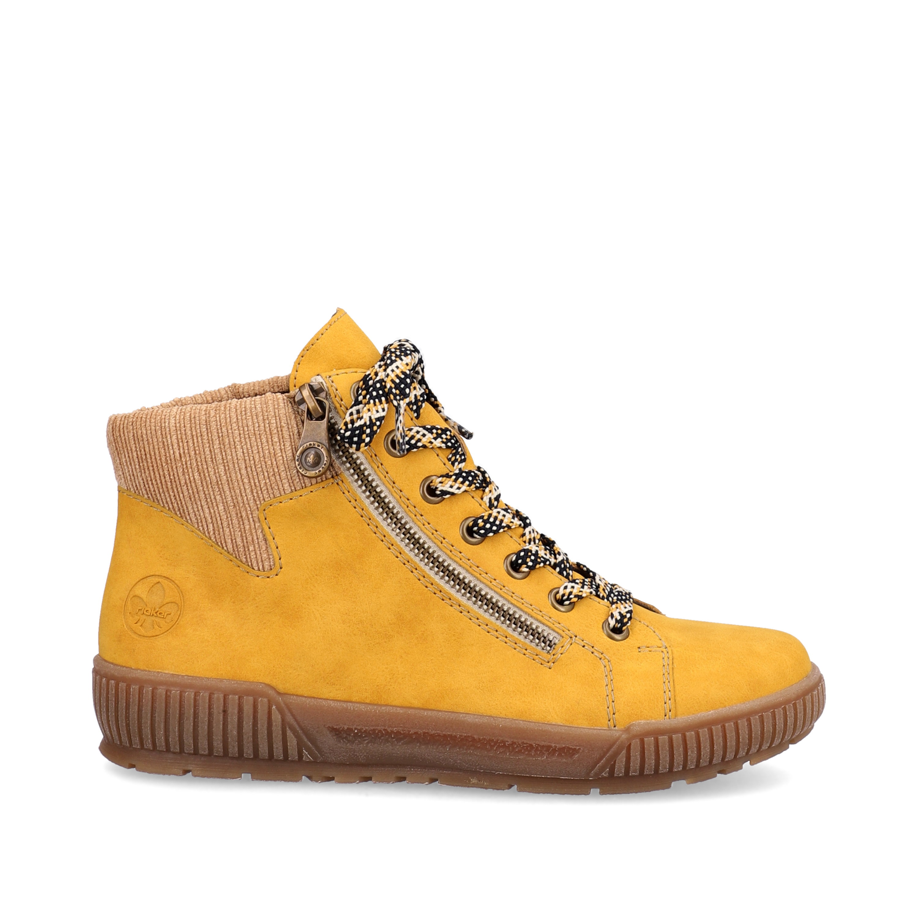 Baskets montantes jaunes pour femme marque Rieker. Référence N0719-68 Honig. Disponible chez Chauss'Family magasin de chaussures Issoire