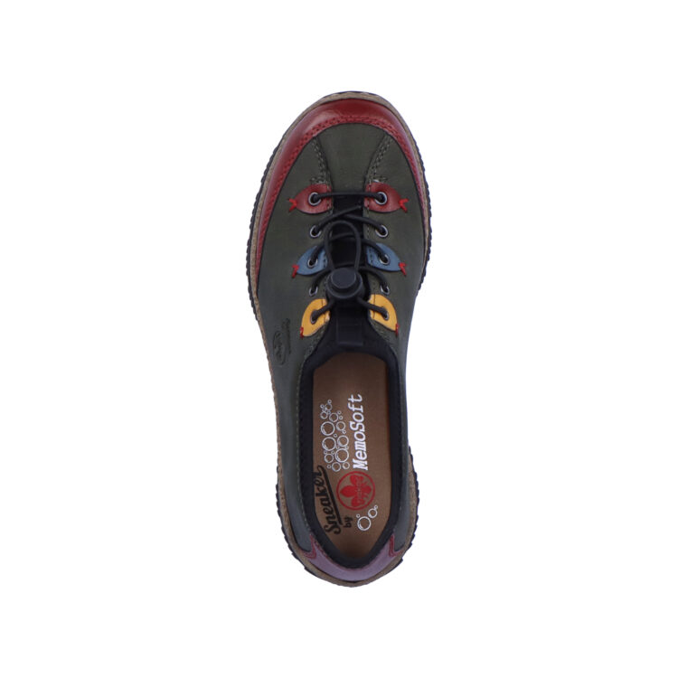 Baskets vertes pour femme marque Rieker. Référence N3271-54 Eagle. Disponible chez Chauss'Family magasin de chaussures Issoire