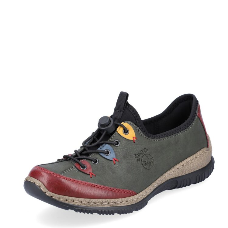 Baskets vertes pour femme marque Rieker. Référence N3271-54 Eagle. Disponible chez Chauss'Family magasin de chaussures Issoire