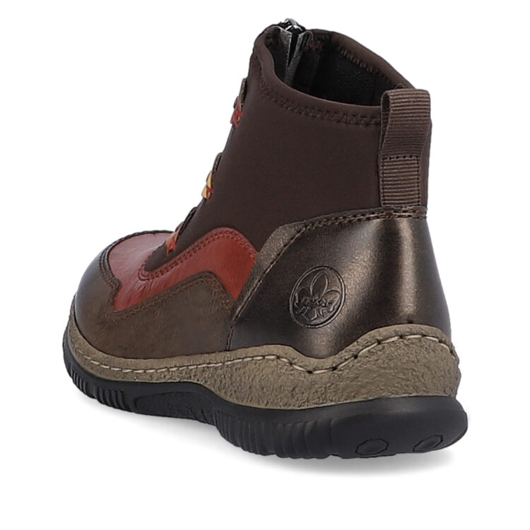 Bottines / bottillon multicolores pour femme de la marque Rieker. Référence N3277-25 Mokka. Disponible chez Chauss'Family magasin de chaussures à Issoire.
