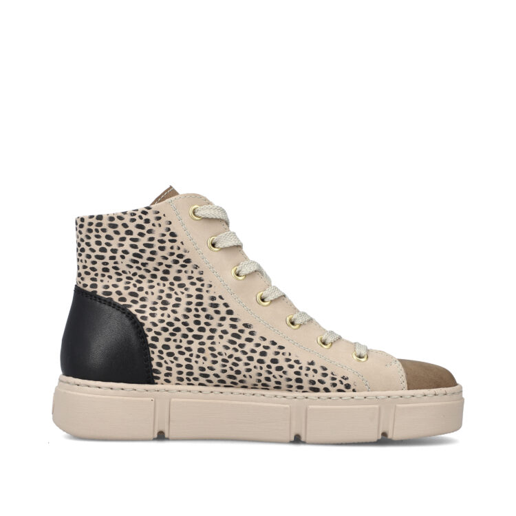 Baskets montantes beiges pour femme marque Rieker. Référence N5931-62 Morelia. Disponible chez Chauss'Family magasin de chaussures Issoire