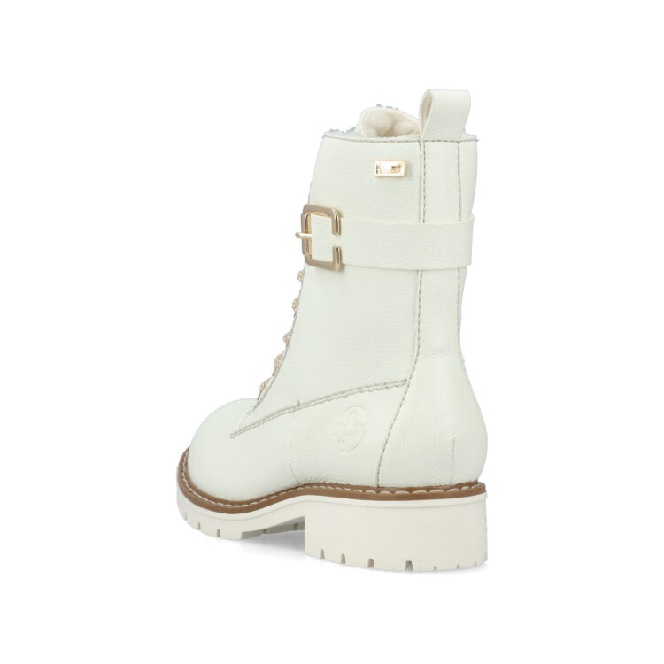 Bottines blanches chaudes pour femme marque Rieker. Référence Y9126-80 Dirty White. Disponible chez Chauss'Family magasin de chaussures Issoire.