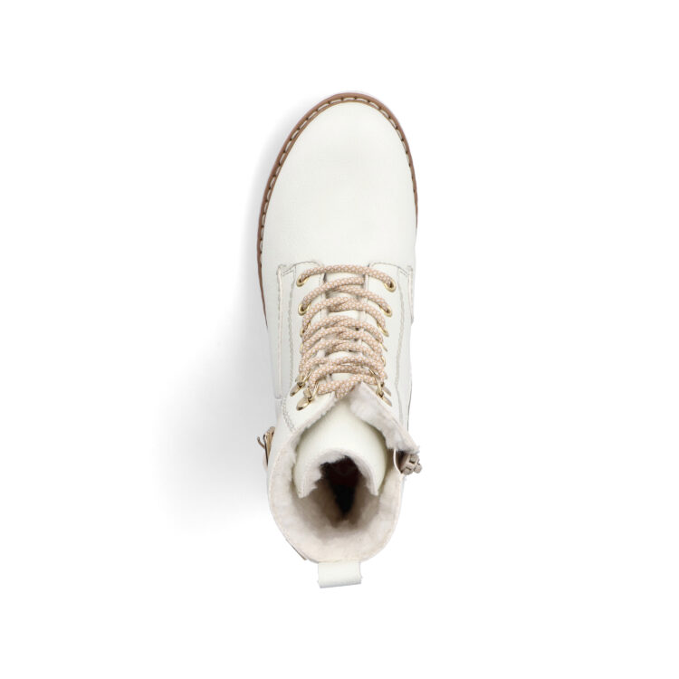 Bottines blanches chaudes pour femme marque Rieker. Référence Y9126-80 Dirty White. Disponible chez Chauss'Family magasin de chaussures Issoire.