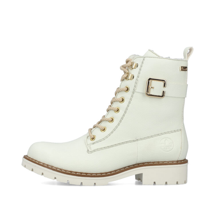 Bottines blanches chaudes pour femme marque Rieker. Référence Y9126-80 Dirty White. Disponible chez Chauss'Family magasin de chaussures Issoire.