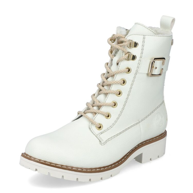 Bottines blanches chaudes pour femme marque Rieker. Référence Y9126-80 Dirty White. Disponible chez Chauss'Family magasin de chaussures Issoire.