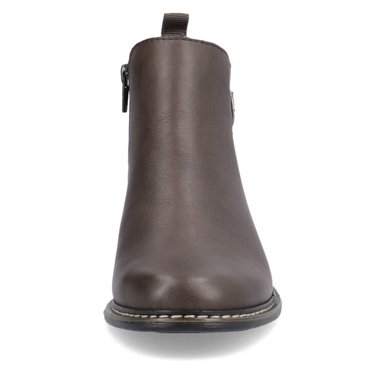 Bottines marron pour femme marque Rieker. Référence Z4965-25 Merbau. Disponible chez Chauss'Family magasin de chaussures Issoire.