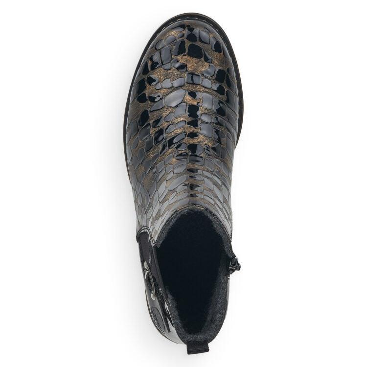 Bottines noires pour femme marque Rieker. Référence Z4965-90 Schwarz. Disponible chez Chauss'Family magasin de chaussures Issoire.