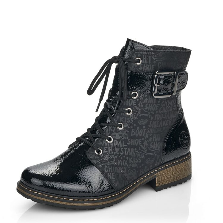 Bottines à lacets pour femme de la marque Rieker. Référence Z6802-00 Black. Disponible chez Chauss'Family magasin de chaussures à Issoire.